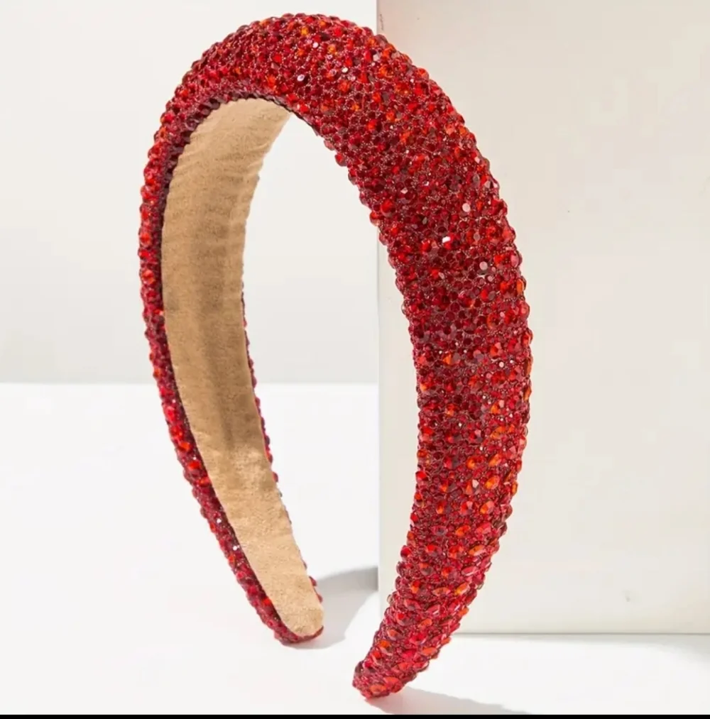 Rhinestone Sparkling Sponge Headband, Scarlet Red  NEW